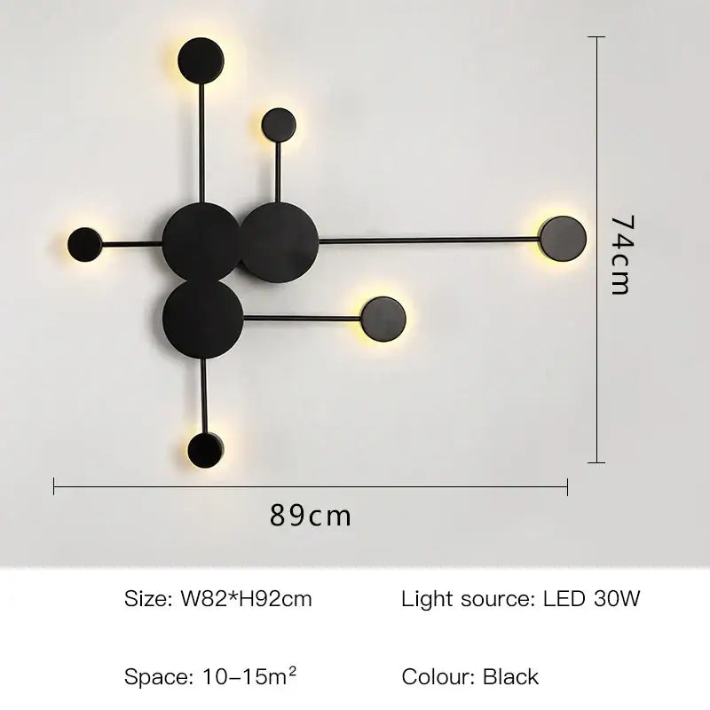 Modern black geometric led wall lamp with circular and rod design ideal for living room wall lamp lighting