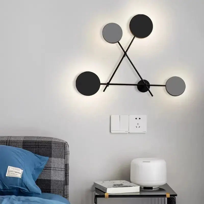 Modern black and gray circular led wall lamp with minimalist geometric design for living room wall sconce