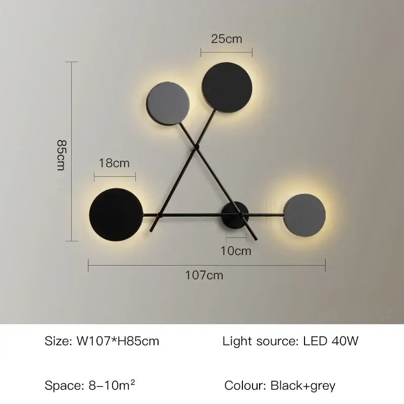 Modern black and grey circular led wall lamp with geometric design for living room led wall sconce lighting