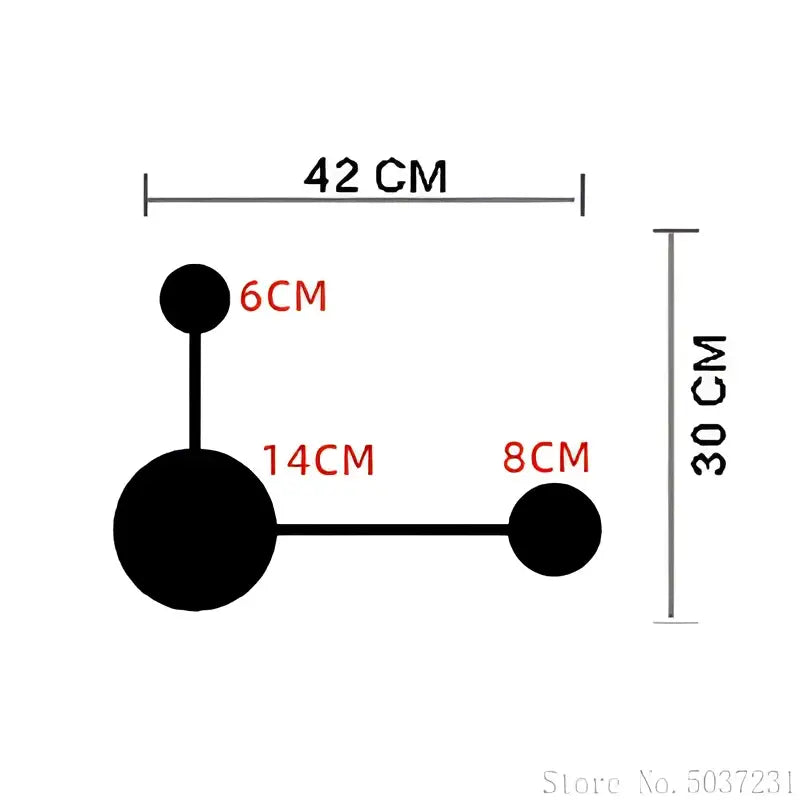 Black schematic diagram with red dimensions of modern black geometric led wall lamp for living room decorbites wall lamp