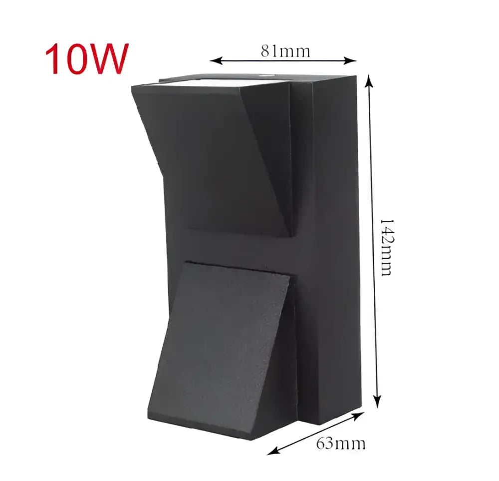 Modern black geometric 10w led wall lamp with angular design and precise dimensions for outdoor decorbites led wall use