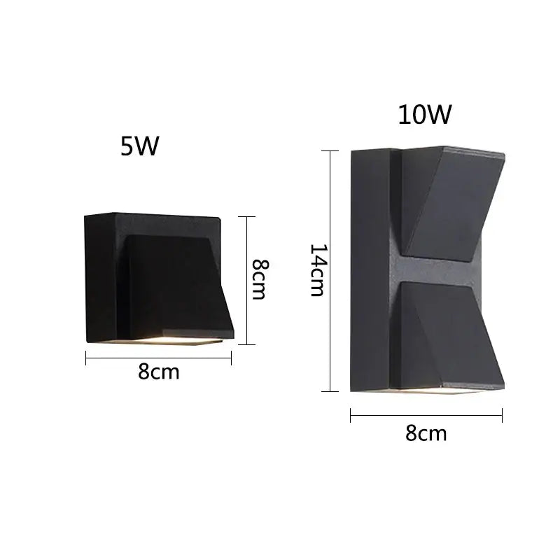Modern black geometric led wall lamps with sleek matte finish and angular design for outdoor garden decorbites led wall use