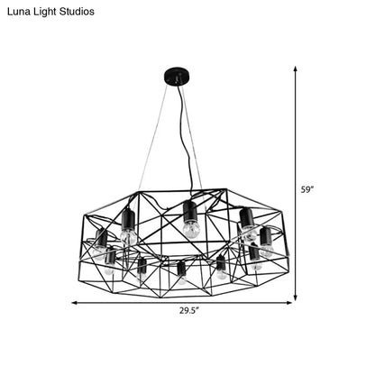 Modern Black Geometric Pendant Chandelier - Clear Glass, 10-Light Farmhouse Lighting for Living Room