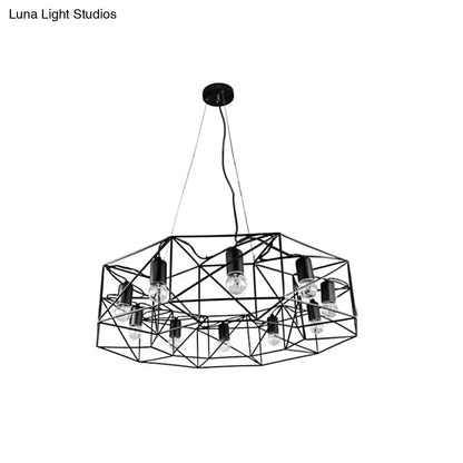 Modern Black Geometric Pendant Chandelier - Clear Glass, 10-Light Farmhouse Lighting for Living Room
