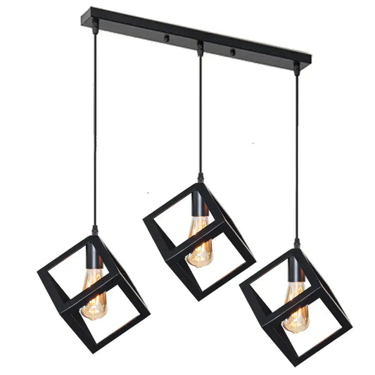 Modern black geometric pendant light with three hanging cube shades ideal for kitchen island decorbites black geometric