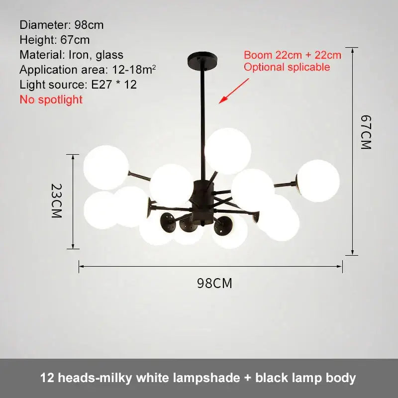 Modern black glass ball led chandelier with twelve milky white glass lampshades for dining room decorbites glass ball design