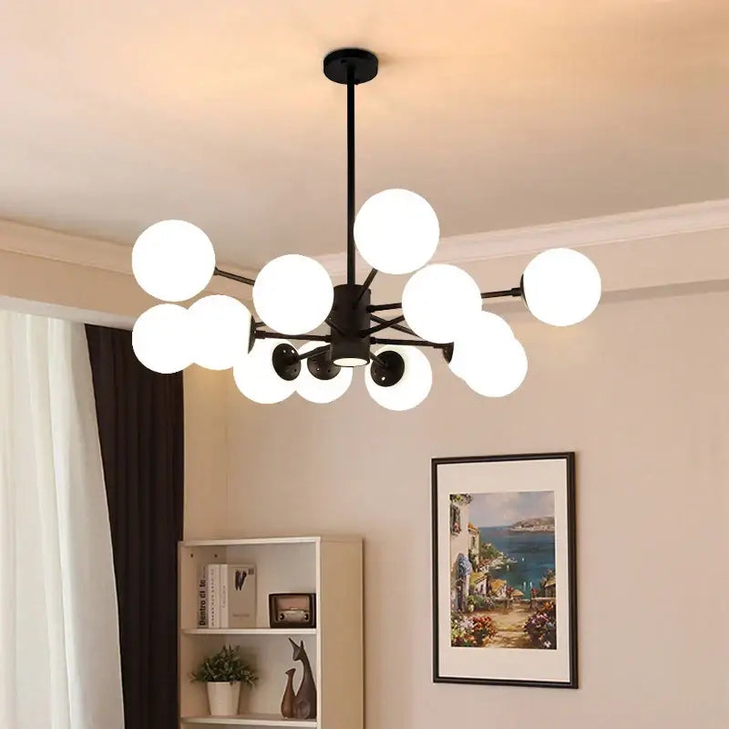 Modern black metal dining room pendant light with frosted decorbites glass ball led bulbs in ball led chandelier design