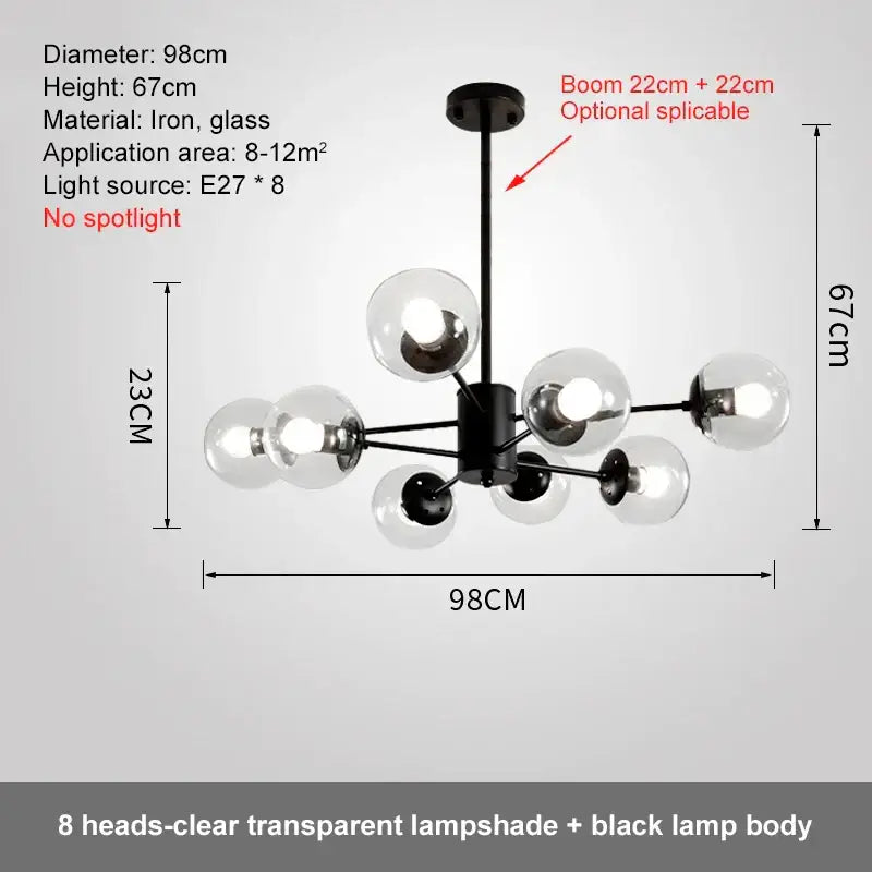Modern black glass ball led chandelier with eight clear glass lampshades ideal for dining room pendant light decorbites glass ball