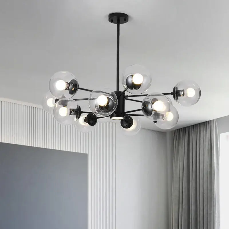 Modern black metal ball led chandelier with clear glass globe shades for dining room decorbites glass ball pendant light