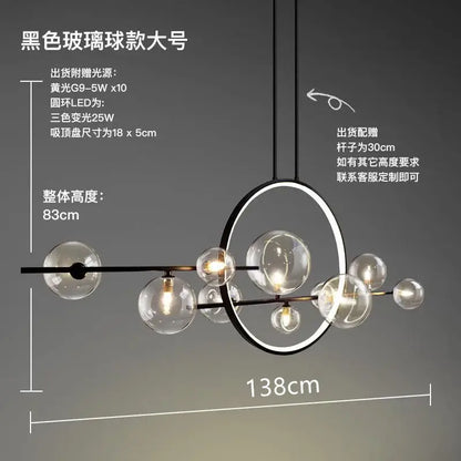 Modern black glass ball led chandelier with clear glass spheres and circular led ring for dining room decorbites glass ball design