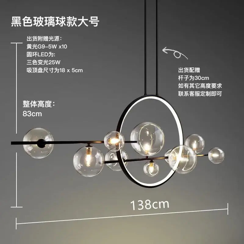 Modern black glass ball led chandelier with clear glass spheres and circular led ring for dining room decorbites glass ball design