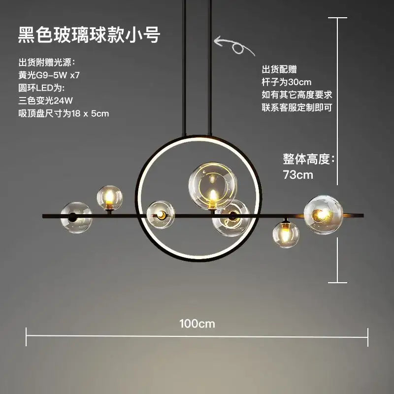 Modern black glass ball led chandelier featuring a circular frame with multiple spherical bulbs for dining room lighting decorbites glass ball