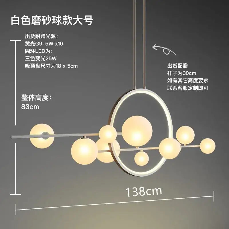 Modern black glass ball led chandelier with white matte spherical orbs in circular frame for dining room decorbites glass ball