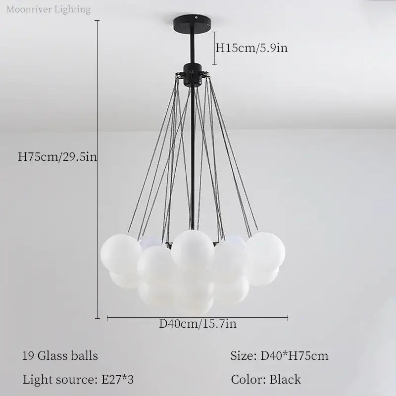 Modern black glass ball led chandelier featuring 19 frosted glass balls suspended by cords for living room decorbites glass ball lighting