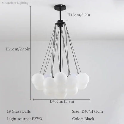 Modern black glass ball led chandelier featuring 19 frosted glass balls suspended by cords for living room decorbites glass ball lighting