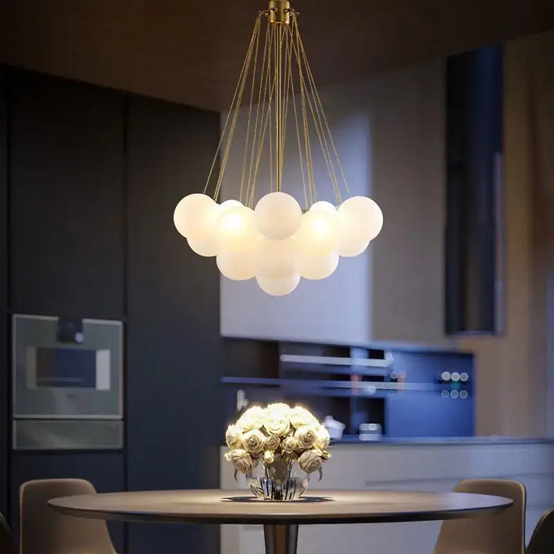 Modern black glass ball led chandelier with frosted glass spheres and brass fixture for living room decorbites glass ball