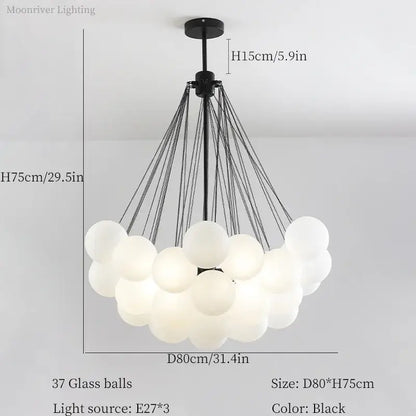 Modern black glass ball led chandelier with 37 frosted spheres suspended by thin cords for living room decorbites glass ball