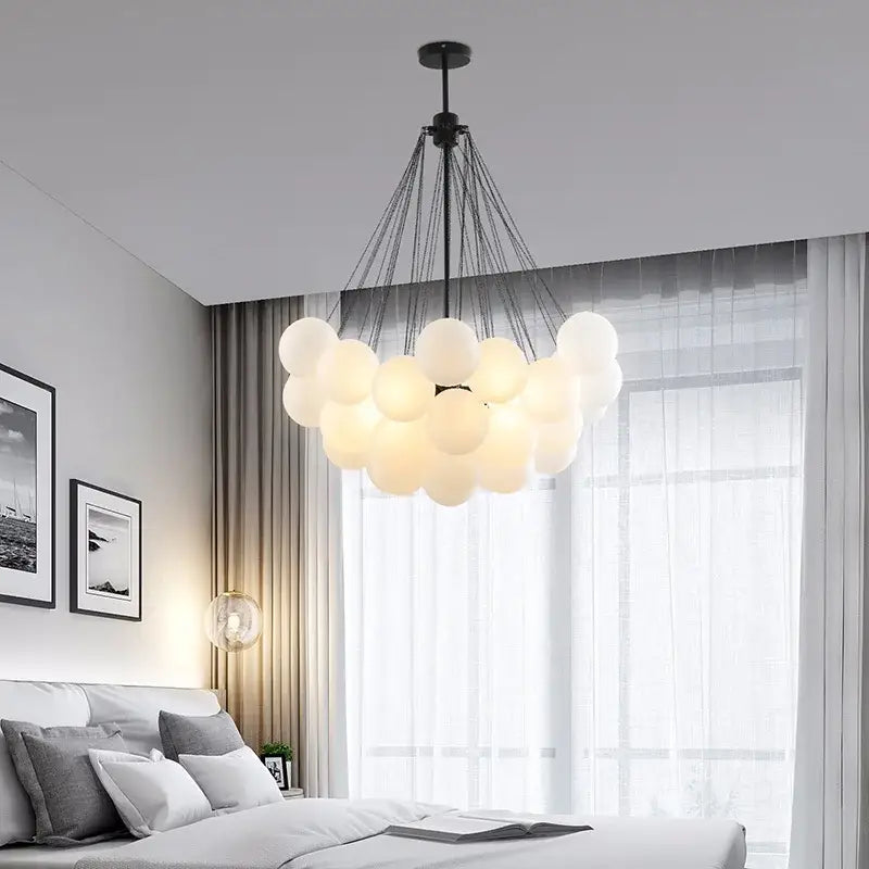 Modern black glass ball led chandelier with frosted glass spheres on a metal frame for living room decorbites glass ball