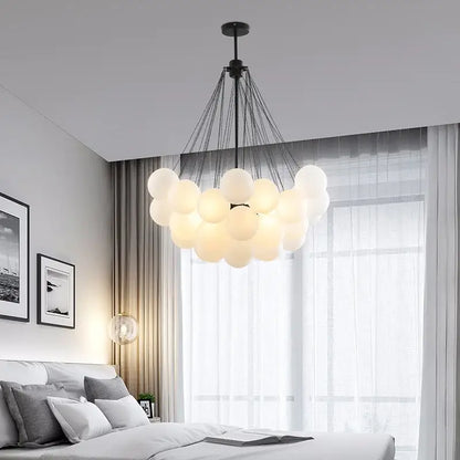 Modern black glass ball led chandelier with frosted glass spheres on a metal frame for living room decorbites glass ball