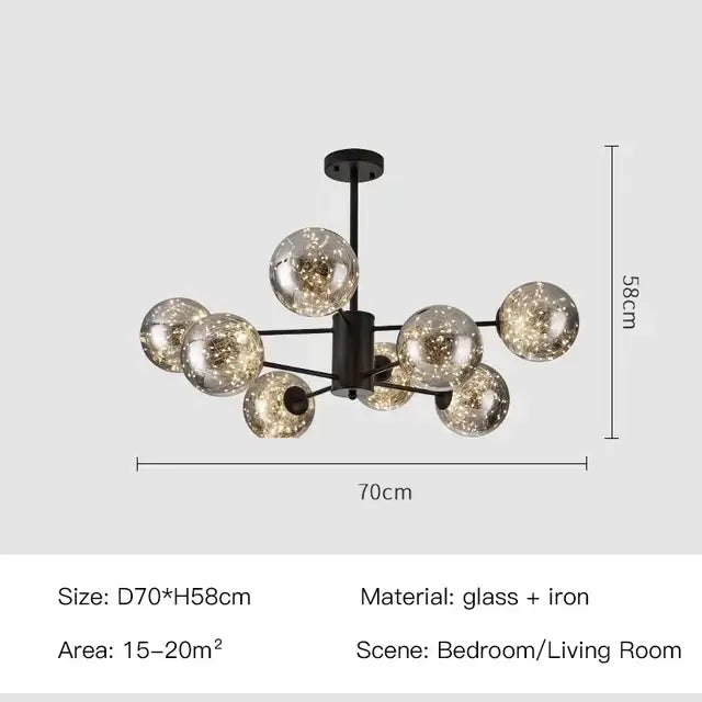 Modern black glass ball led chandelier with frosted glass spheres emitting warm glow for luxury living room decorbites black glass