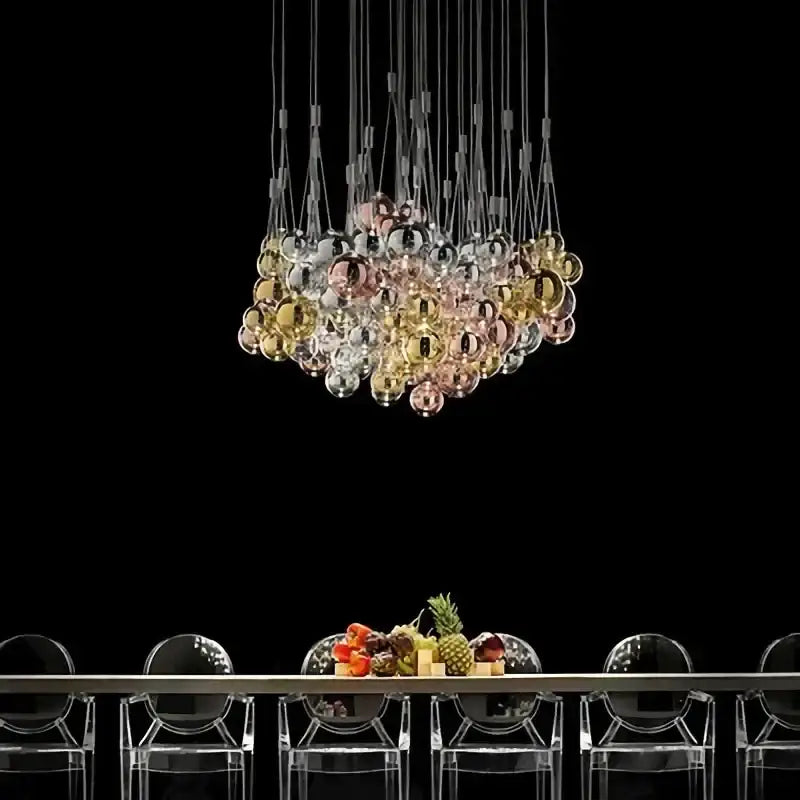 Modern black glass ball led pendant lamps featuring gold rose gold and clear translucent glass spheres for kitchen decorbites