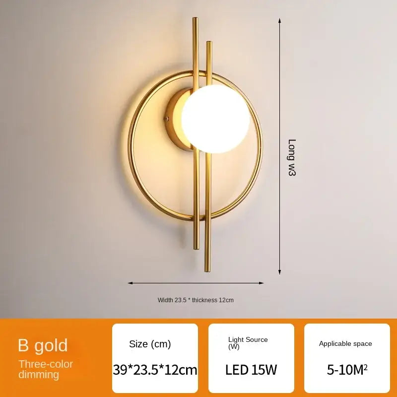 Modern wall lamp with gold finish, circular base, and glass ball led bulb by decorbites for living room decor