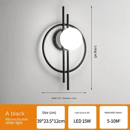 Modern black glass ball led wall lamp with minimalist circular frame and vertical rods for living room decorbites glass ball