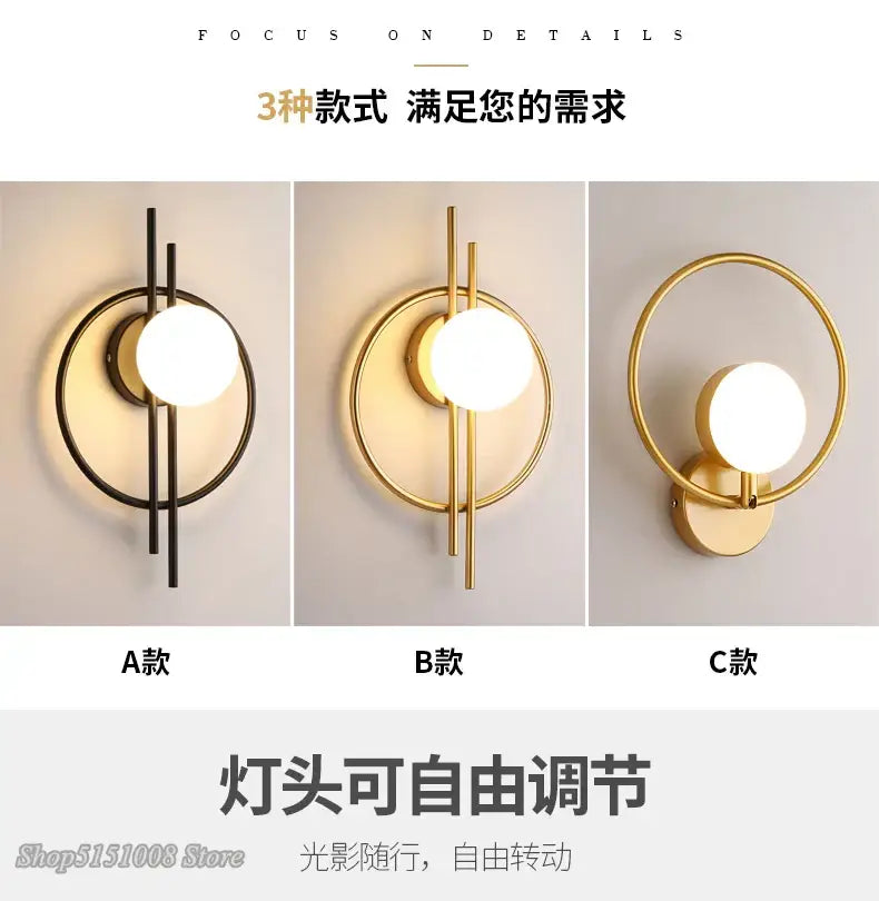 Modern black glass ball led wall lamp with circular metal frame and frosted glass shade for living room decorbites wall lamp