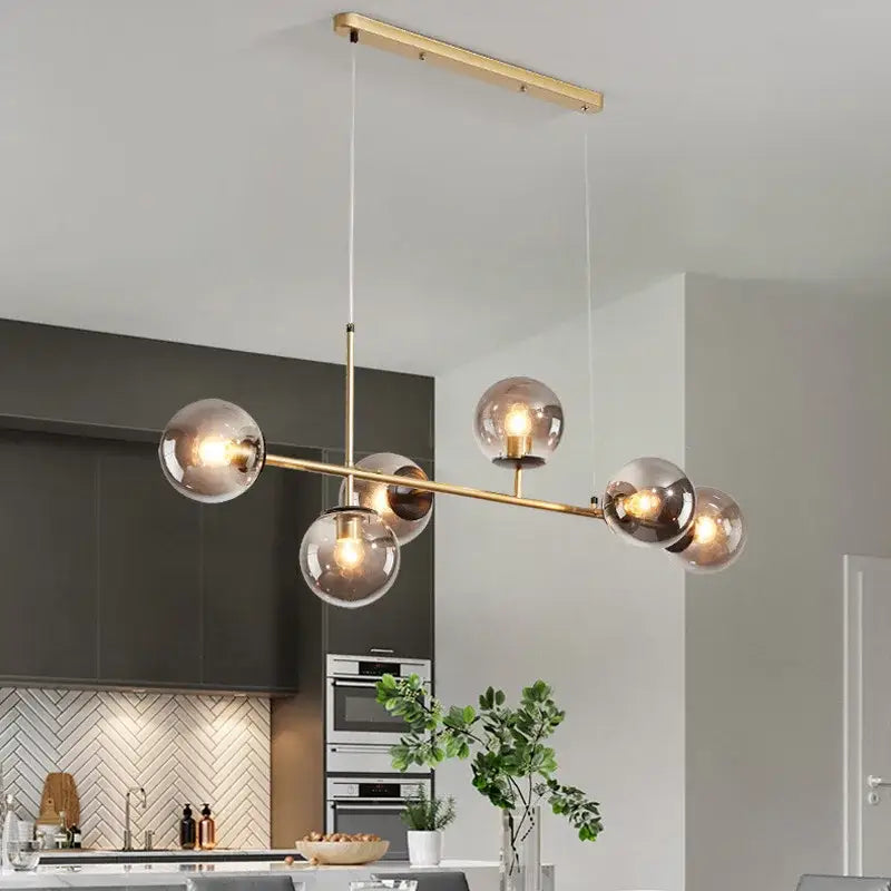 Modern black brass pendant lamps with five smoked glass ball globes for dining room decorbites glass ball pendant lighting