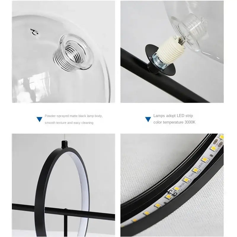 Modern black glass ball pendant lamps with clear glass dome and led strip light for dining room decorbites glass ball