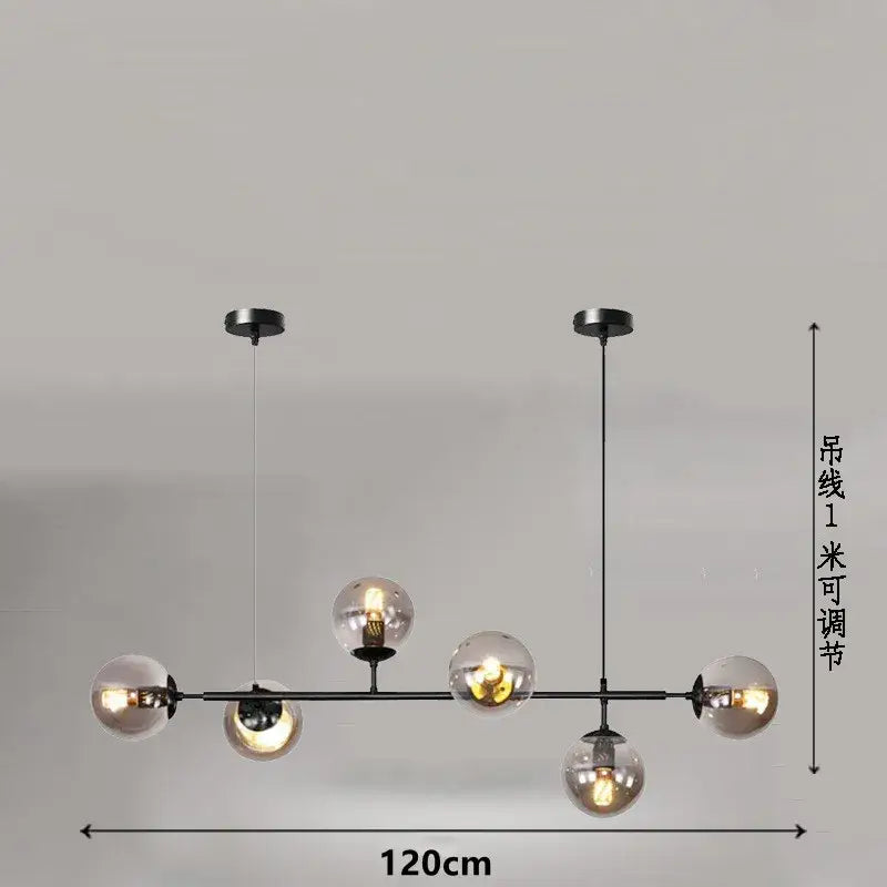 Modern black metal chandelier with five clear glass globe bulbs featuring decorbites glass ball pendant lamps design