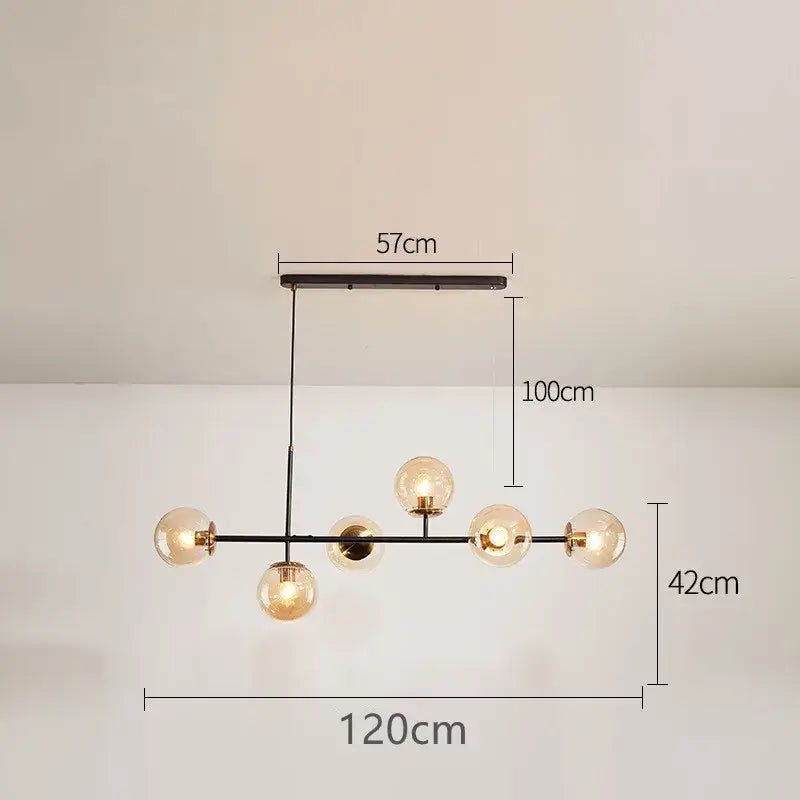 Modern black metal chandelier with five warm-toned glass globe bulbs ideal for pendant lamps and decorbites glass ball decor