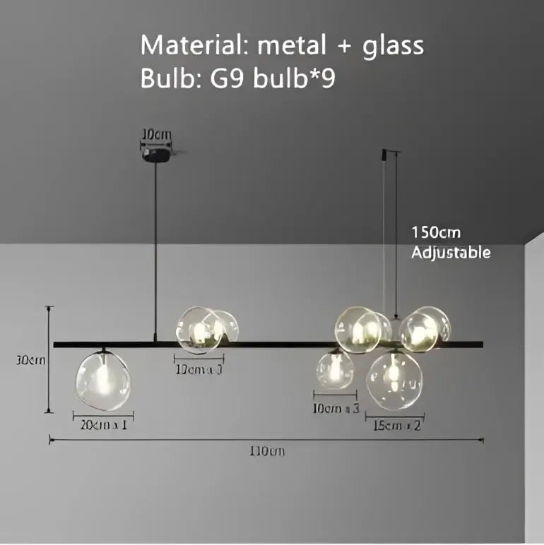 Adjustable modern black glass ball pendant light with sleek metal frame featuring clear globe bulbs for dining room decorbites chandelier