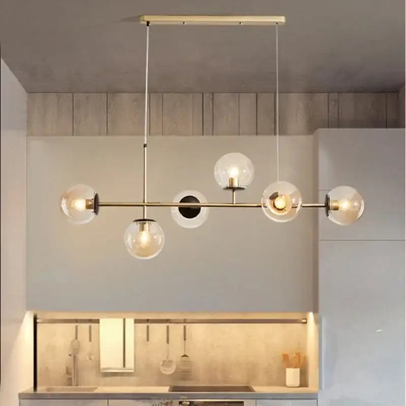 Modern chandelier pendant light with brass fixture and five clear glass globe bulbs for decorbites glass ball design
