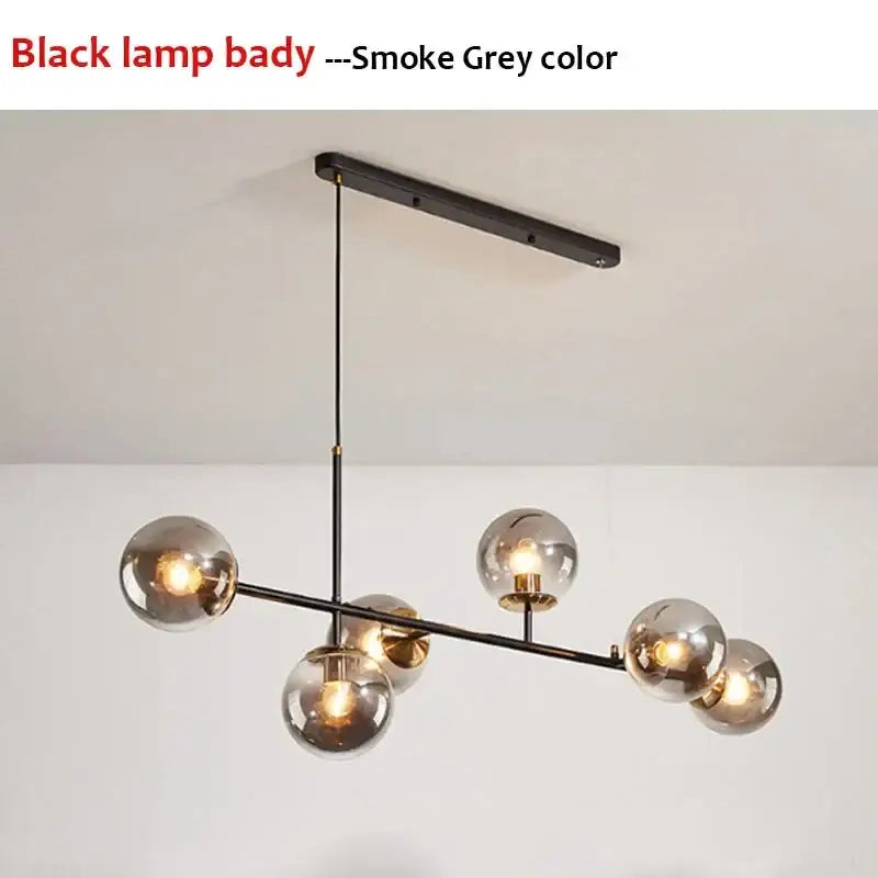 Modern chandelier smoke grey spherical glass pendant light with black metal frame for living room decorbites glass ball