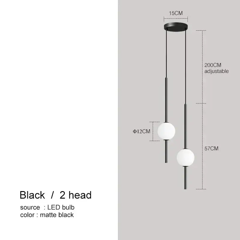 Matte black adjustable pendant lights with two spherical white led bulbs decorbites glass ball pendant for dining room
