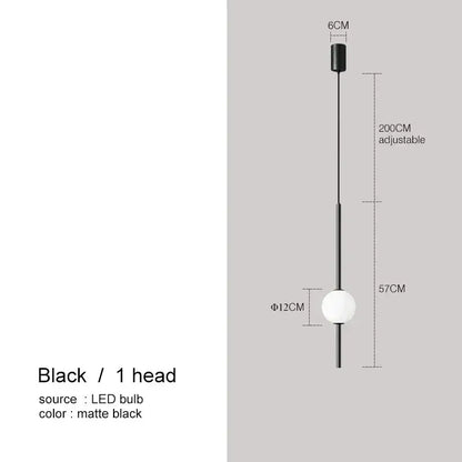 Matte black glass ball pendant light with adjustable rod and white led bulb for modern dining room decorbites decor
