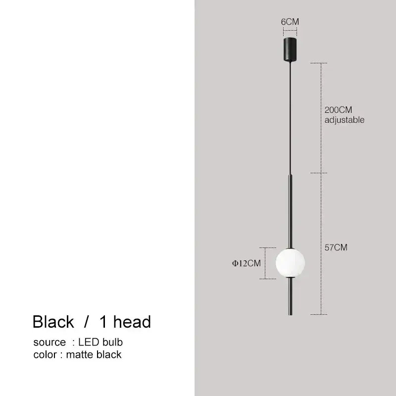 Matte black glass ball pendant light with adjustable rod and white led bulb for modern dining room decorbites decor