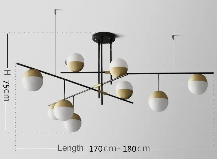 Modern black pendant lights with spherical glass ball shades in white and gold two-tone finish for dining room decorbites glass ball