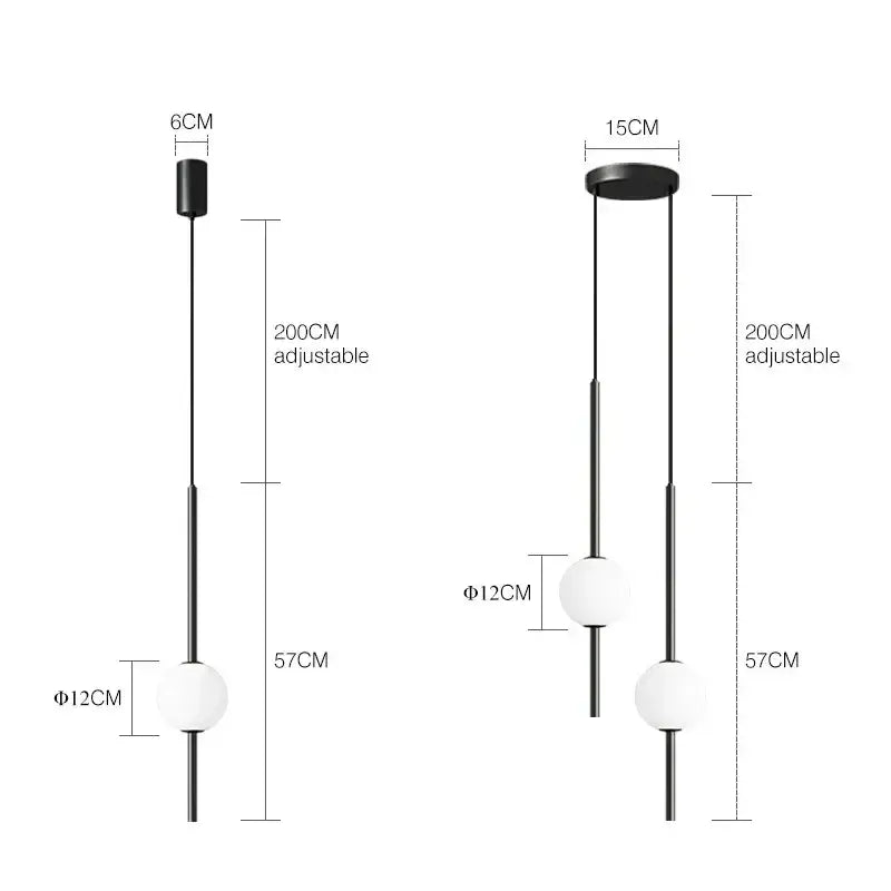 Modern black glass ball pendant lights with adjustable hanging lengths for dining room decorbites glass ball pendant
