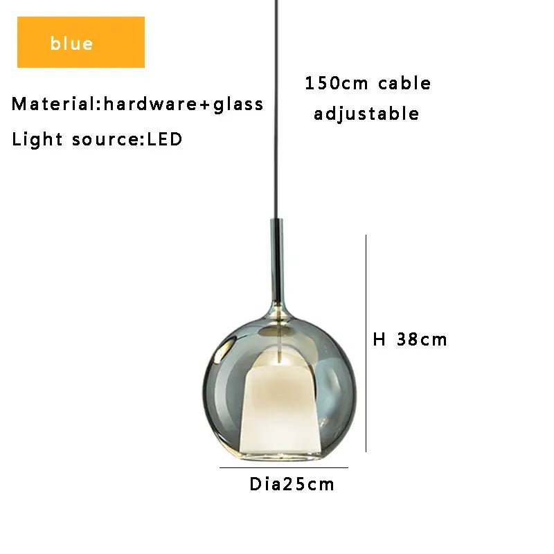 Modern black glass ball pendant lights with blue spherical glass ball, sleek metallic hardware, and led illumination for kitchen island decorbites glass ball pendant