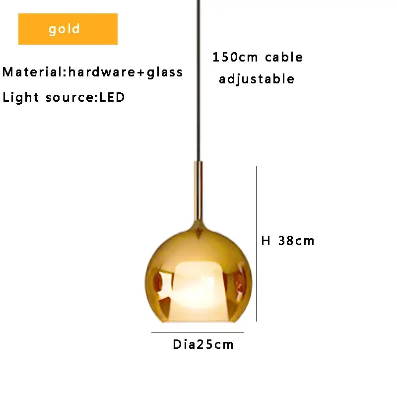 Modern black glass ball pendant lights featuring a gold spherical pendant lamp with decorbites glass ball and adjustable led cable