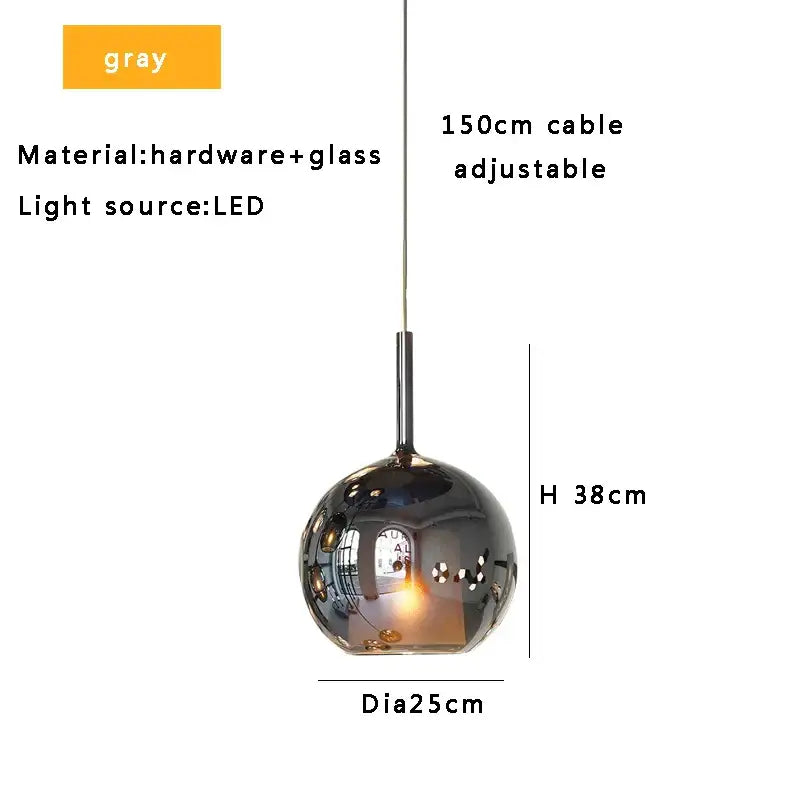 Modern black glass ball pendant lights featuring a gray reflective glass globe with metallic hardware and adjustable led cable for kitchen island decorbites glass ball pendant