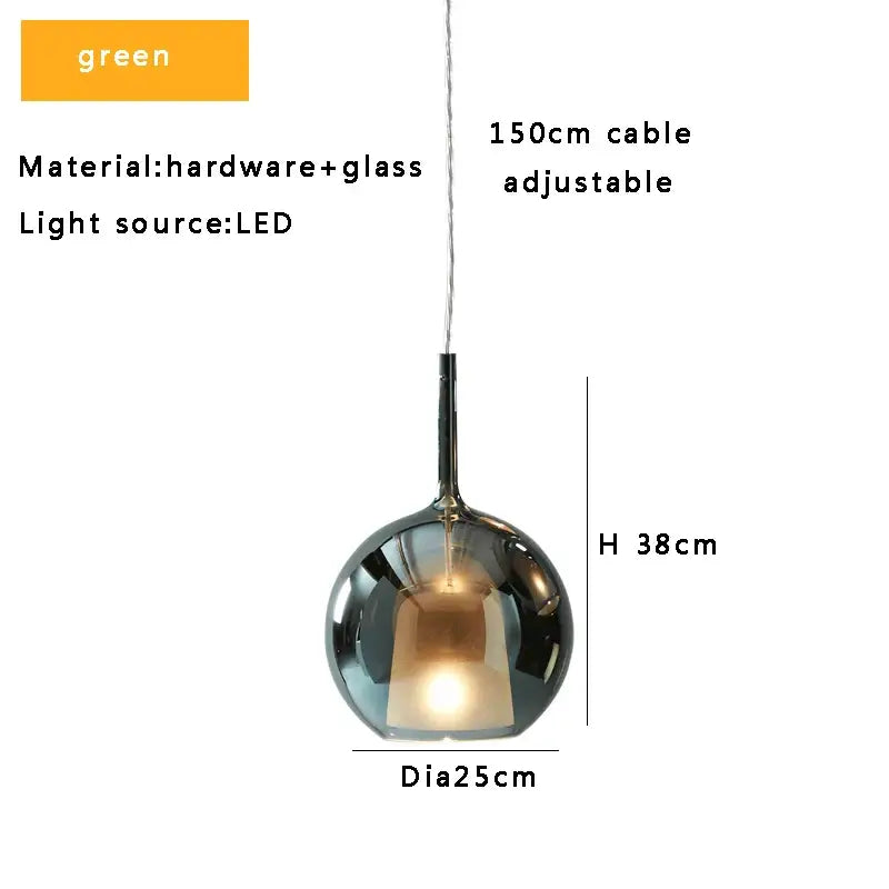 Modern black glass ball pendant light with green reflective glass globe and adjustable 150cm cable for kitchen island decorbites glass ball pendant