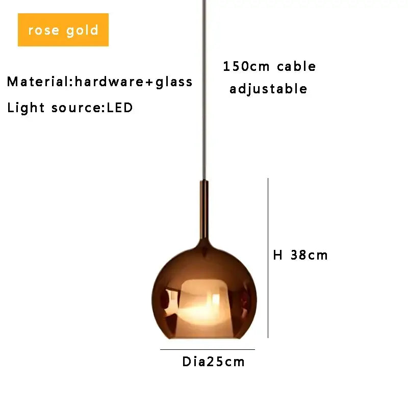 Rose gold spherical glass ball pendant light with led lighting for kitchen island decorbites glass ball pendant