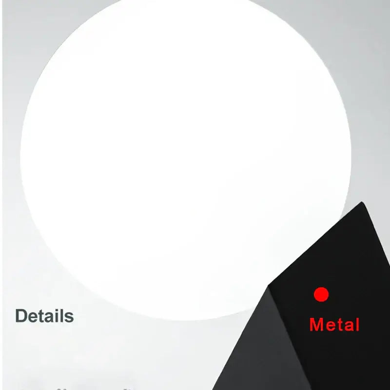 Modern black glass ball wall lamp bedroom sconce featuring a sleek black triangular metal wall sconce with a red dot