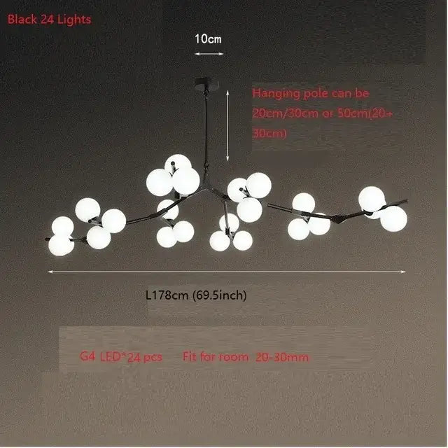 Modern black glass balls led chandelier with 24 spherical white glass bulbs for living room decorbites glass balls light