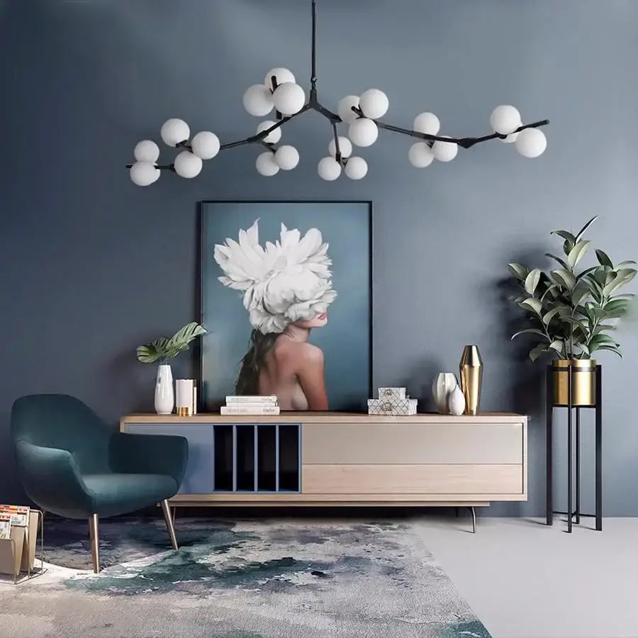 Modern black glass balls led chandelier with a spherical branching design for living room decorbites glass balls lighting