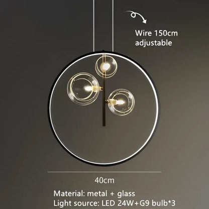 Modern black glass bubble chandelier with three clear glass bubble globes in a sleek metal frame for dining room decorbites clear glass