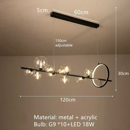 Modern black metal and acrylic glass bubble chandelier with ten g9 led bulbs in clear glass spheres for dining room decorbites clear glass